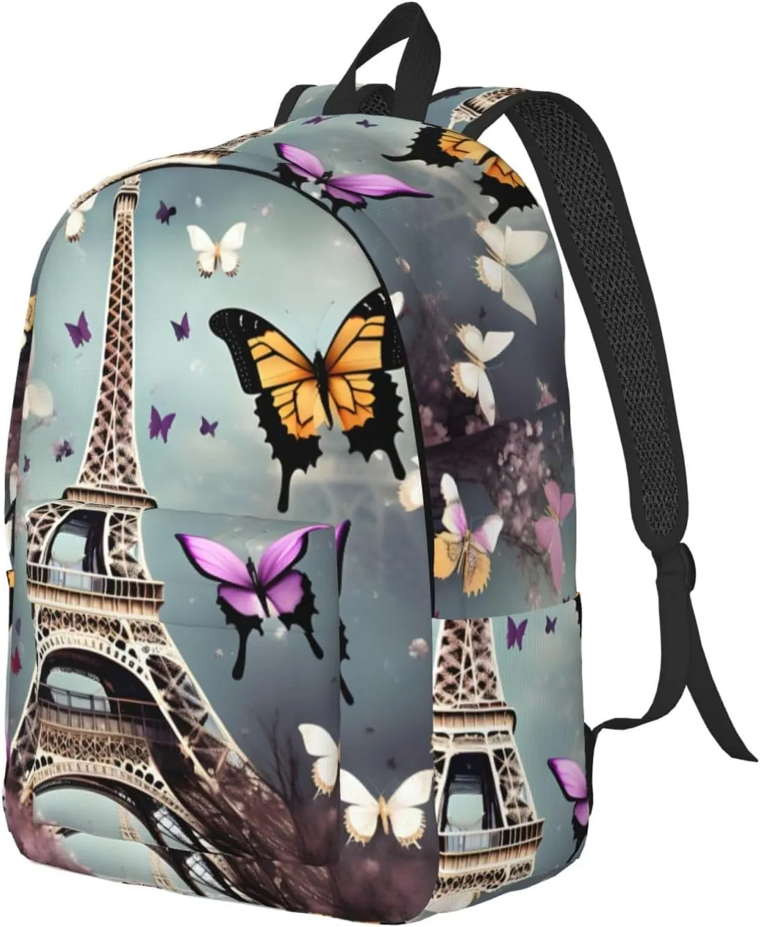 Romantic Paris Butterfly Eiffel print Duffel Bag, Lightweight Duffel Bag, Casual Backpack, 17.7 x 6.3 x 12.2 inches