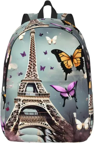 Romantic Paris Butterfly Eiffel print Duffel Bag, Lightweight Duffel Bag, Casual Backpack, 17.7 x 6.3 x 12.2 inches