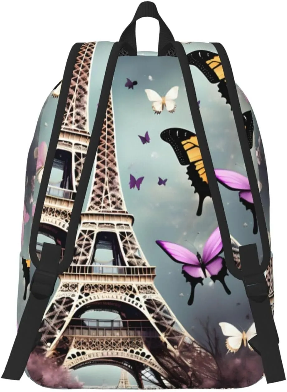 Romantic Paris Butterfly Eiffel print Duffel Bag, Lightweight Duffel Bag, Casual Backpack, 17.7 x 6.3 x 12.2 inches