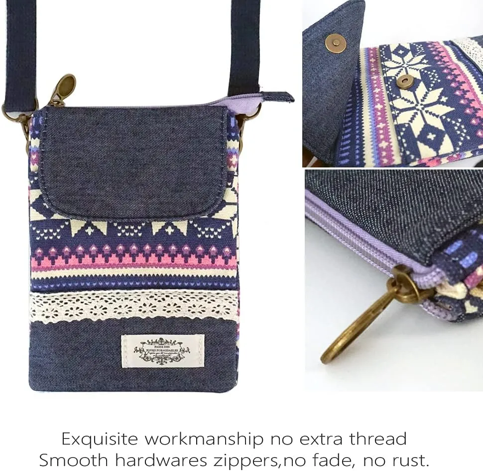 Roomy Cell Phone Purse Wallet Canvas Small Crossbody Purse Bags with Shoulder Strap For Women teen girlsl