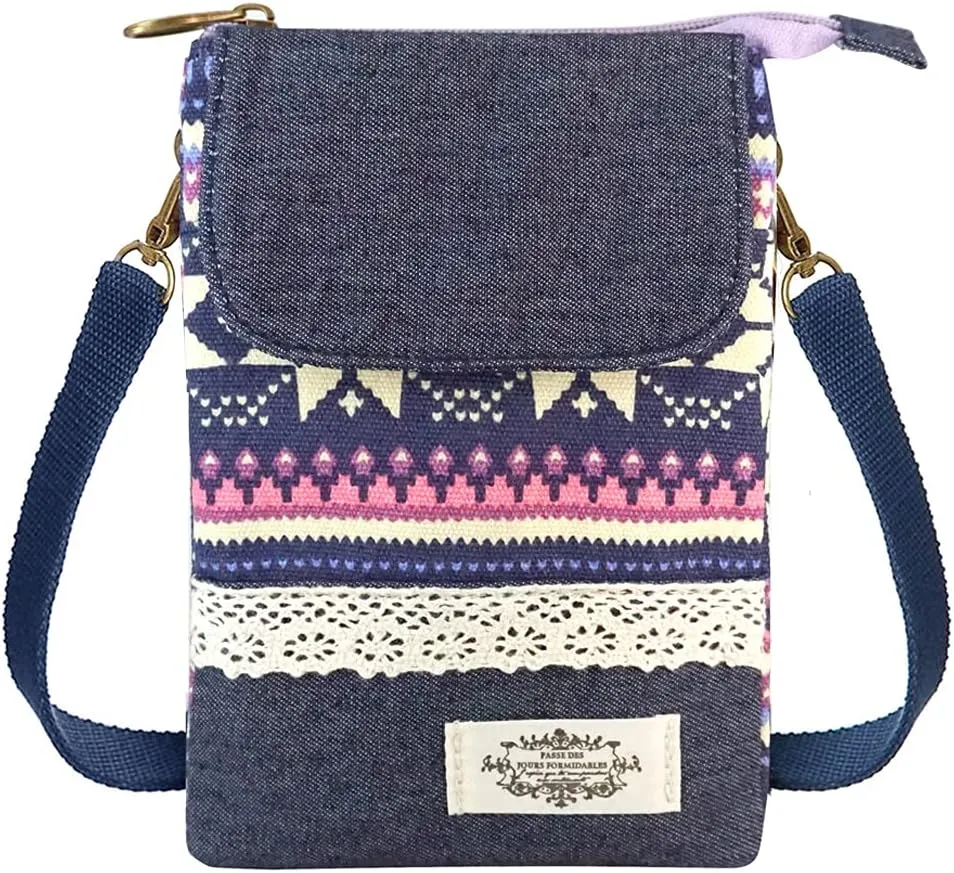 Roomy Cell Phone Purse Wallet Canvas Small Crossbody Purse Bags with Shoulder Strap For Women teen girlsl