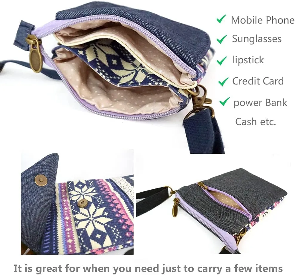 Roomy Cell Phone Purse Wallet Canvas Small Crossbody Purse Bags with Shoulder Strap For Women teen girlsl