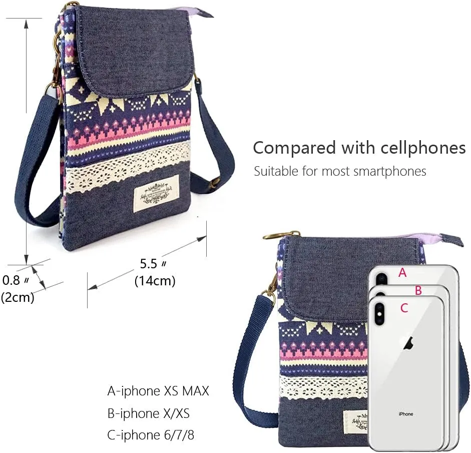 Roomy Cell Phone Purse Wallet Canvas Small Crossbody Purse Bags with Shoulder Strap For Women teen girlsl