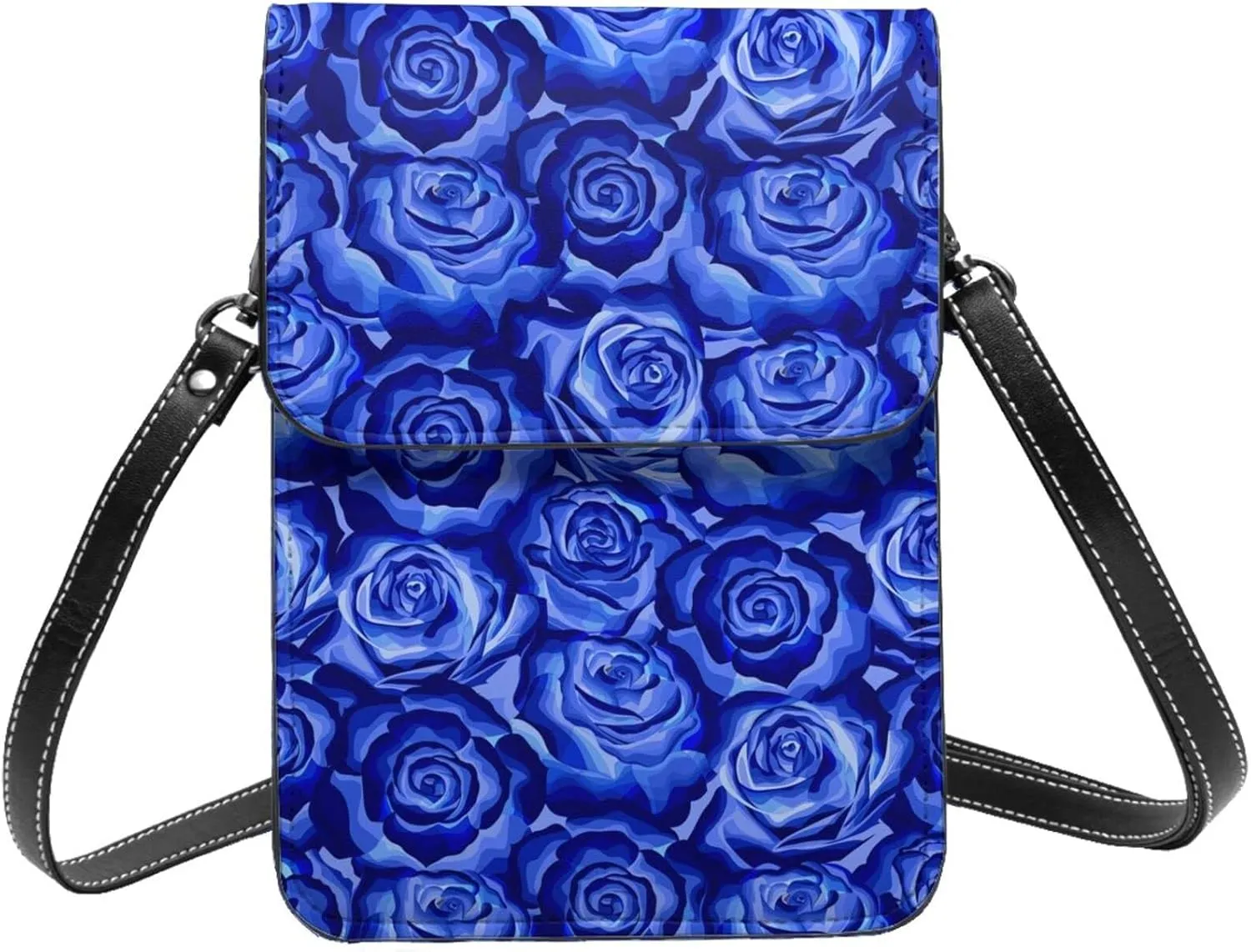Rose flower bloom beautiful blue Crossbody Cell Phone Purse for Women Girls Leather Mini Cross Body Bags Small Shoulder Bags
