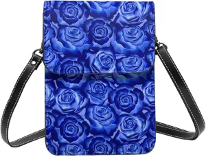 Rose flower bloom beautiful blue Crossbody Cell Phone Purse for Women Girls Leather Mini Cross Body Bags Small Shoulder Bags