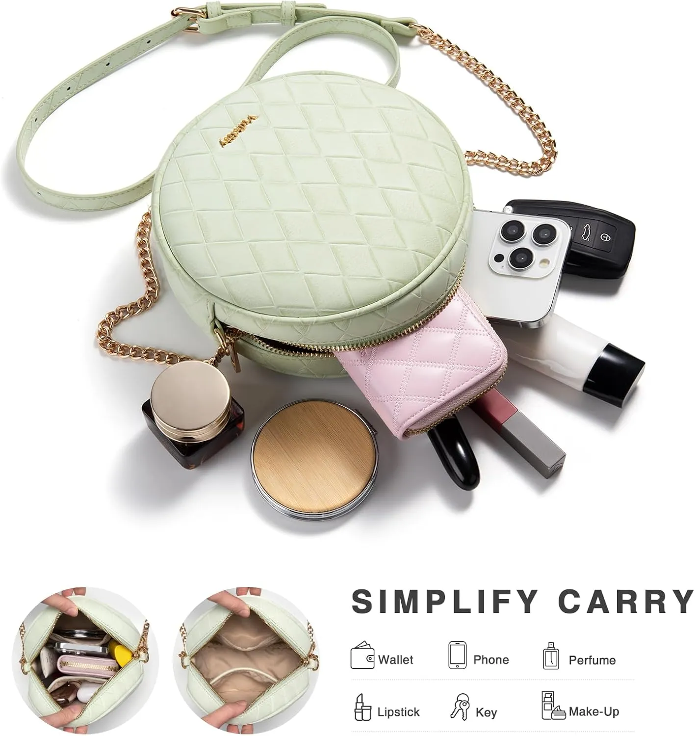 Round Crossbody Bag for Women PU Leather Circle Tassel Purse with Adjustable Strap Small Shoulder Handbags