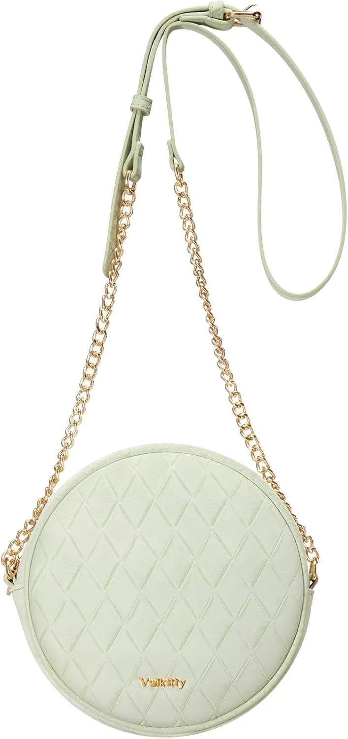Round Crossbody Bag for Women PU Leather Circle Tassel Purse with Adjustable Strap Small Shoulder Handbags
