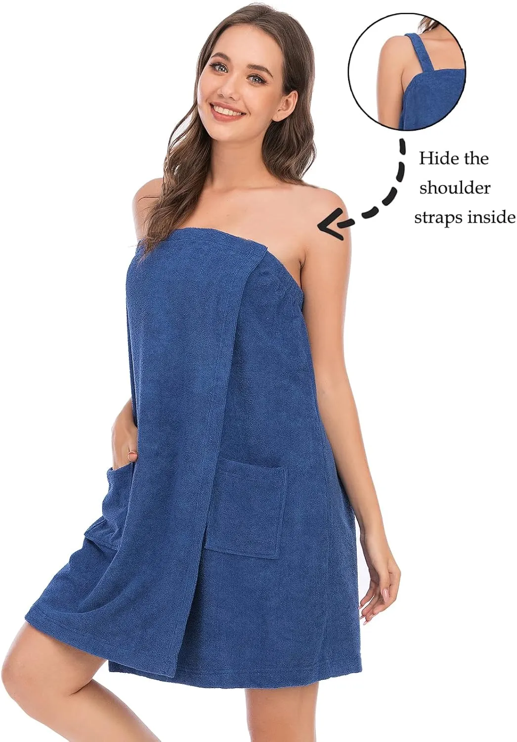 Rubehoow Robe Women's Towel Wrap Bathrobe with Adjustable Velcro Closure with Pockets & Facial Hairband