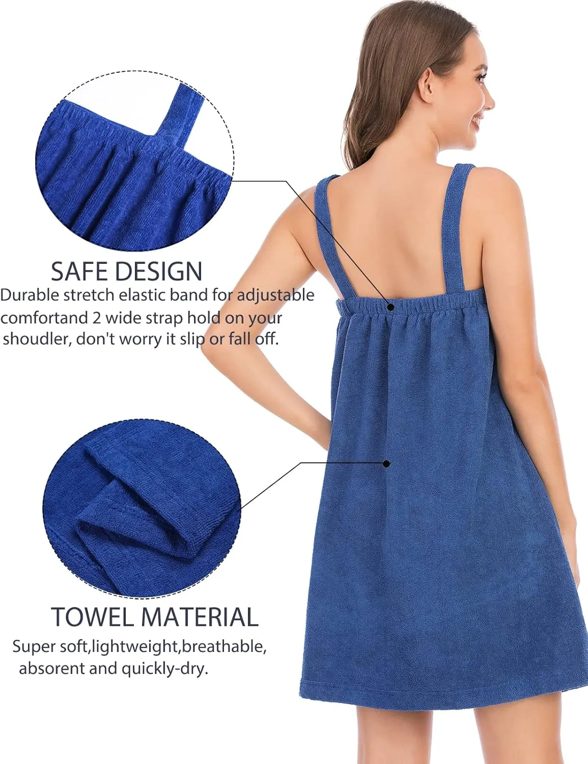 Rubehoow Robe Women's Towel Wrap Bathrobe with Adjustable Velcro Closure with Pockets & Facial Hairband
