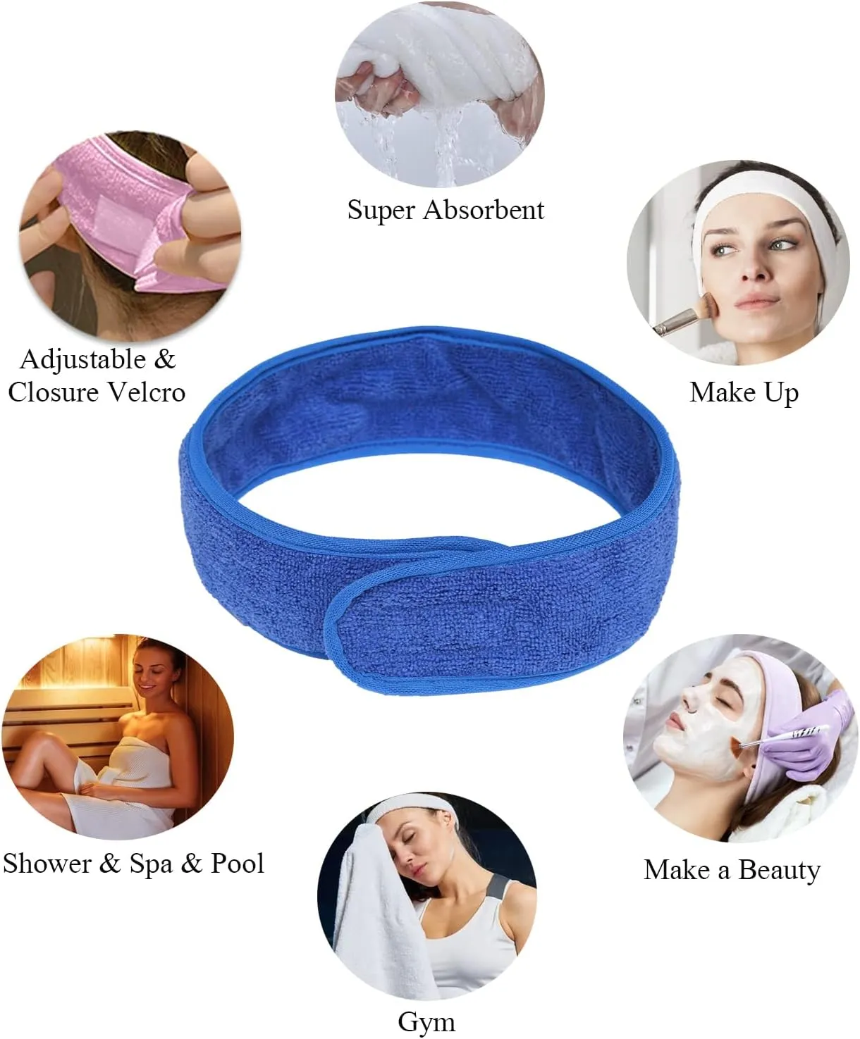 Rubehoow Robe Women's Towel Wrap Bathrobe with Adjustable Velcro Closure with Pockets & Facial Hairband