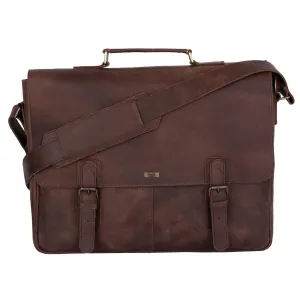 Rustic Distressed Brown Leather Laptop Messenger Bag for Men & Women