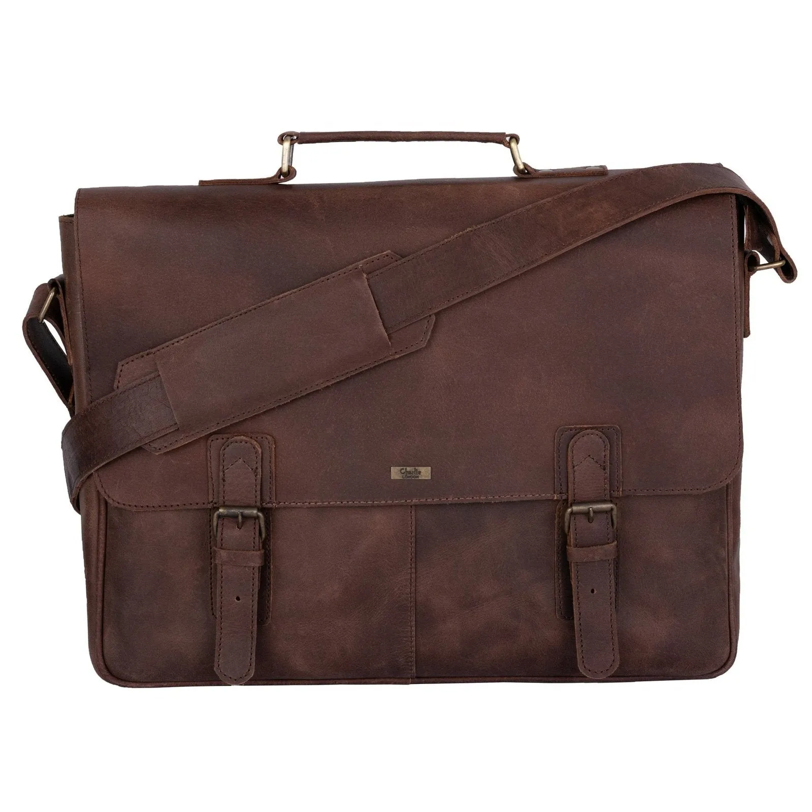 Rustic Distressed Brown Leather Laptop Messenger Bag for Men & Women