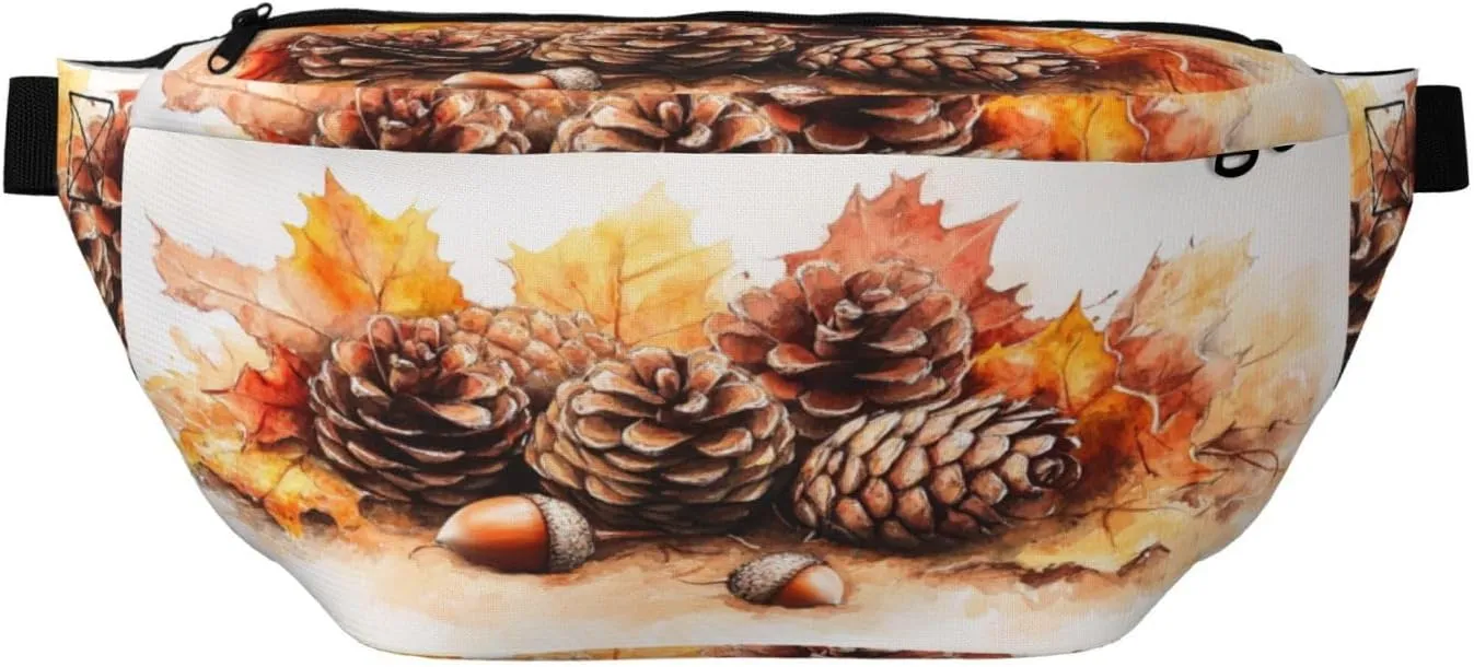 Rustic Pinecones Autumn Leaves Fanny Pack For Women Man, Waist Belt Bag Crossbody For Sports Travel Hiking Running Jogging