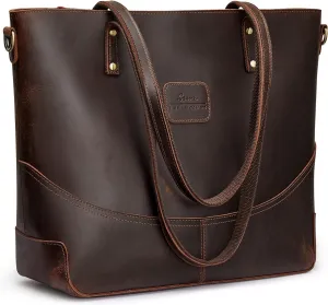 S-ZONE Genuine Leather Tote Bag for Women Large Crossbody Shoulder Work Purses and Handbags
