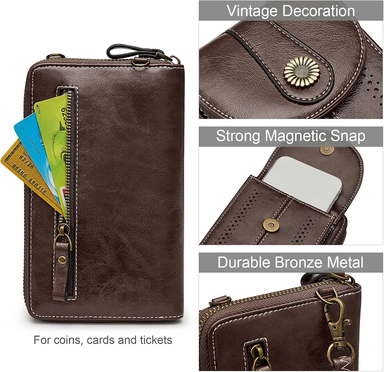 S-ZONE Women RFID Blocking Crossbody Cell Phone Purse Small Faux Leather Wallet Purse