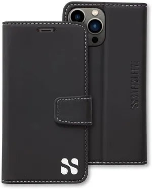 SafeSleeve EMF Protection Anti Radiation for iPhone 16 Pro Case, RFID EMF Blocking, Card Holder Wallet, Vegan Leather, Adjustable Stand Cell Phone Case, for Women & Men (Black)