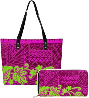 Samoa Tribal Print Custom Women'S Tote Polynesian Women'S Bag 2 Piece Set Shoulder Bag And Purse