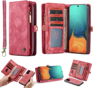 Samsung A71 5G Wallet Leather Case Detachable Magnetic Zipper Flip Case 11 Card Slots Holder Wrist Strap Handle Shockproof Cover Pocket Wallet Handbag for Samsung A71 5G (Red, A71 5G)