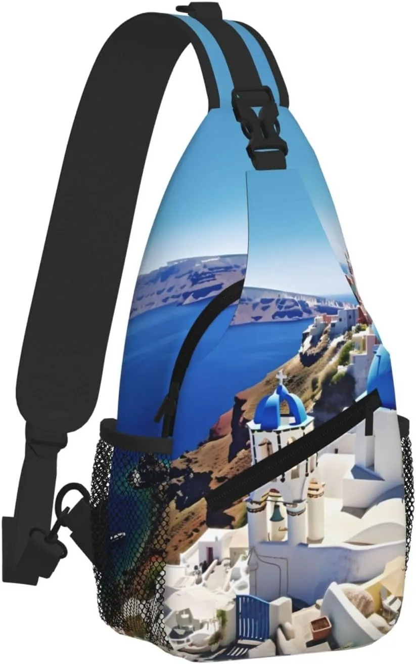 Santorini Greek Island Sea View Print Cross Chest Bag Diagonally For Short-Distance Travel And Daily Use