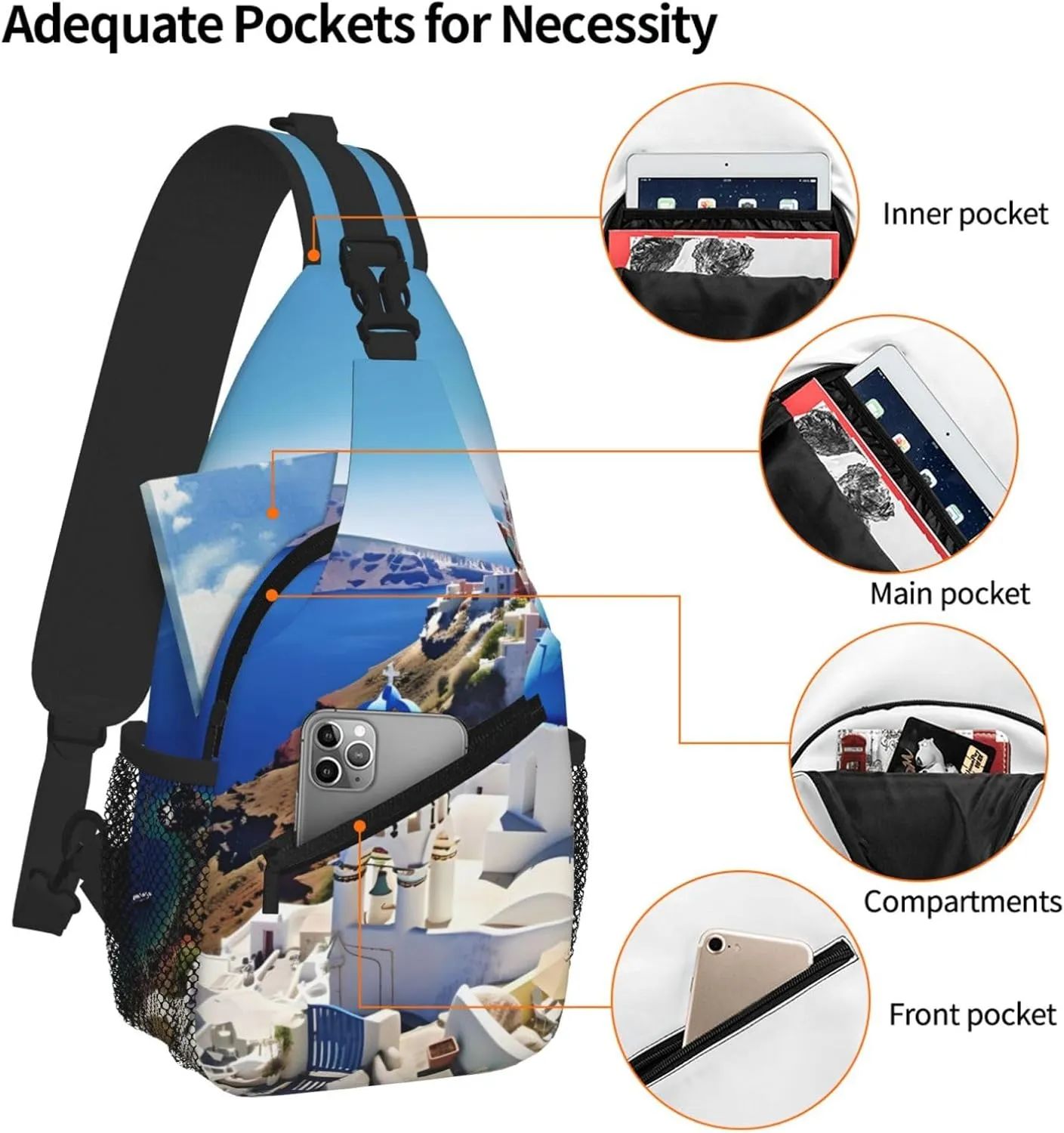 Santorini Greek Island Sea View Print Cross Chest Bag Diagonally For Short-Distance Travel And Daily Use