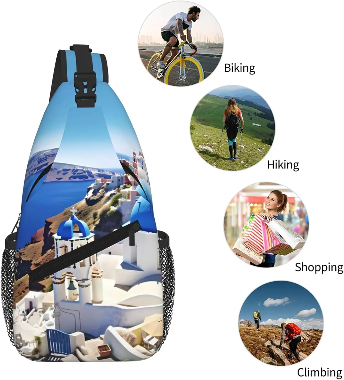 Santorini Greek Island Sea View Print Cross Chest Bag Diagonally For Short-Distance Travel And Daily Use