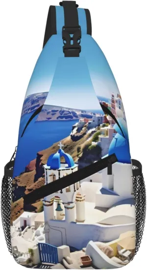 Santorini Greek Island Sea View Print Cross Chest Bag Diagonally For Short-Distance Travel And Daily Use