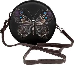 Science Butterfly Removable Shoulder Strap Waterproof Leather Shoulder Round Bag Crossbody Bag Travel Shopping Dating Handbag Purse