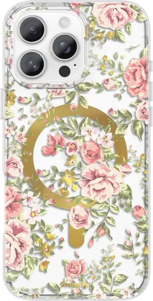 SCORPIFY for iPhone 16 Pro Case [Compatible with MagSafe] with Country Rose Floral Design, Cute Clear Flower Magnetic Phone Cover for Women Girls, [Non Yellowing] Slim Bumper with Gold Accents