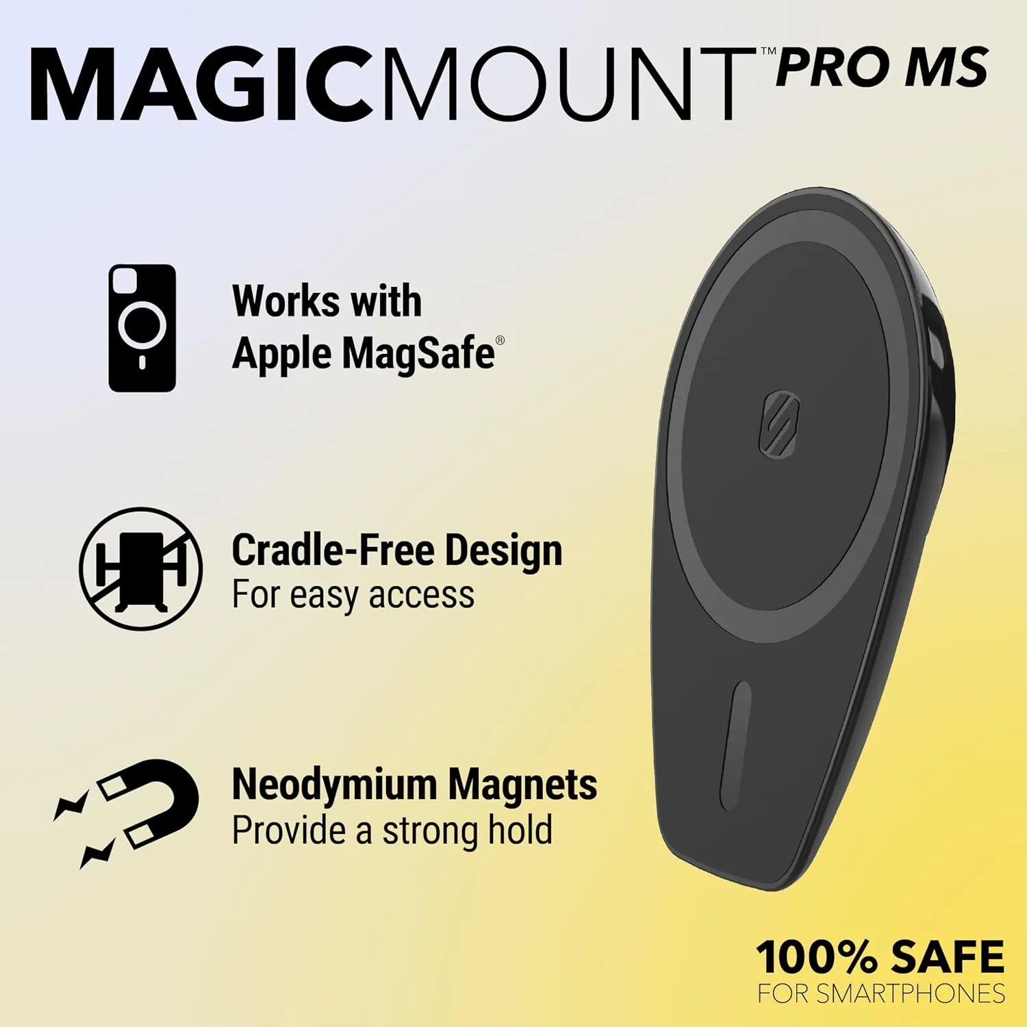 Scosche MagicMount Pro MS 3-in-1 Magnetic Phone Mount, Hands-Free Cell Phone Holder for Car Dashboard/Windshield/Vent Compatible with iPhone 16/15/14/13/12 Pro Pro Max Plus and Mag Safe Case