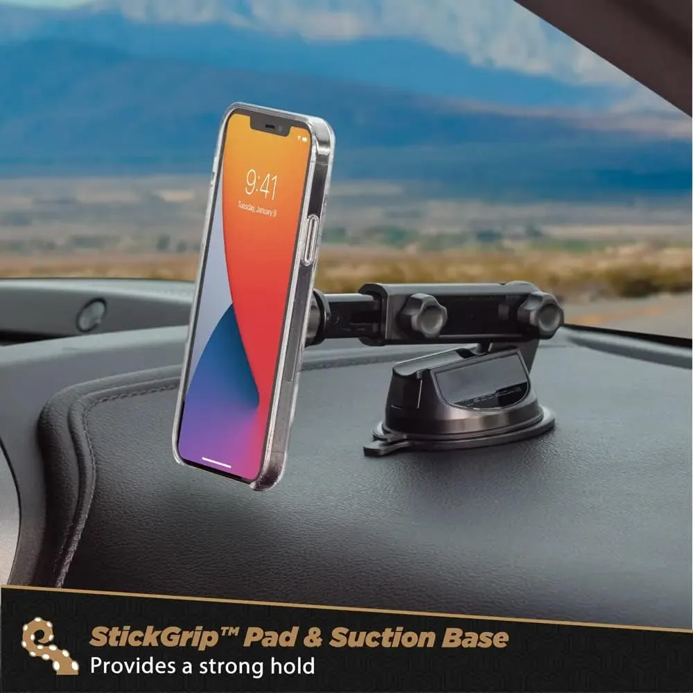 Scosche MP2WDEX2-XTSP MagicMount Pro2 Magnetic Car Phone Holder Extendo Telescoping Windshield or Dashboard Mount with Suction Cup Compatible with MagSafe, iPhones, Galaxy, Pixel & All Smartphones