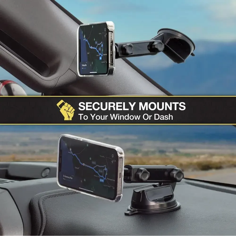 Scosche MP2WDEX2-XTSP MagicMount Pro2 Magnetic Car Phone Holder Extendo Telescoping Windshield or Dashboard Mount with Suction Cup Compatible with MagSafe, iPhones, Galaxy, Pixel & All Smartphones