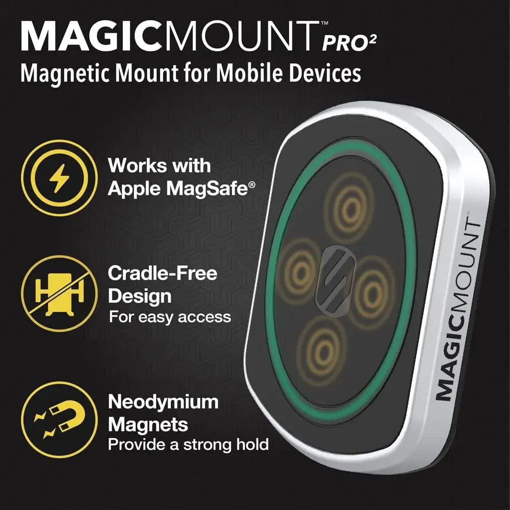 Scosche MP2WDEX2-XTSP MagicMount Pro2 Magnetic Car Phone Holder Extendo Telescoping Windshield or Dashboard Mount with Suction Cup Compatible with MagSafe, iPhones, Galaxy, Pixel & All Smartphones