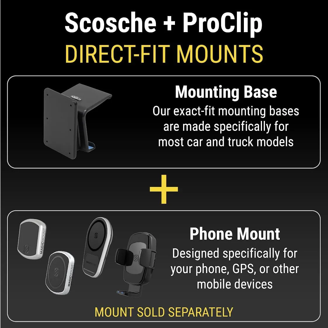 Scosche Non-Magnetic Universal Car Cell Phone Holder with AMPS Mounting Plate for ProClip Vehicle Specific Mount Bases, Mobile Stand Compatible with iPhone, Samsung, Android (Base Required)