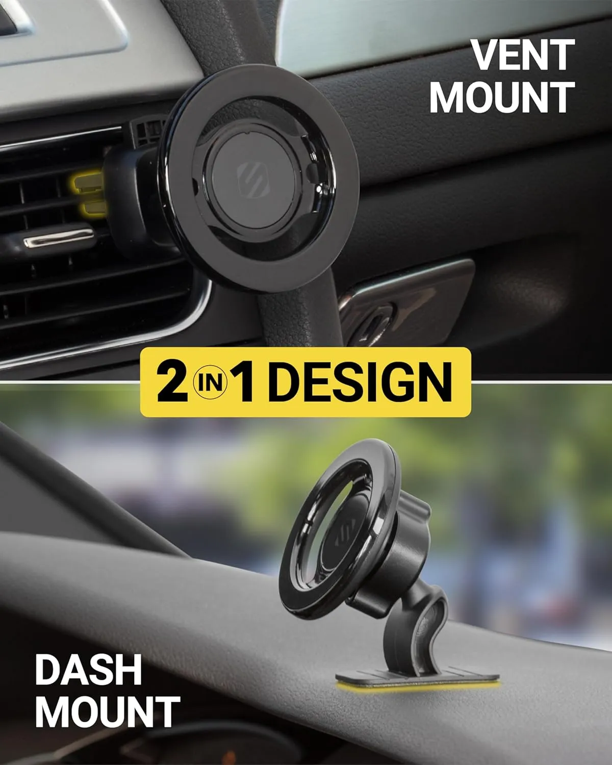 Scosche SMSDV MagicMount MagSafe Car Mount for Vent/Dashboard Cell Phone Holder, 360 Rotation Magnetic Phone Stand for Dash with Vent Clip Compatible with iPhone 16 15 14 13 12 and Android Cellphone
