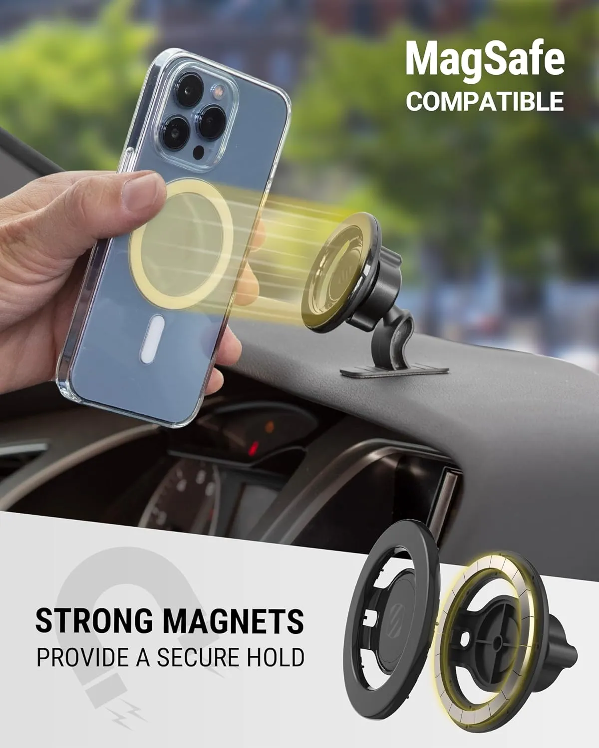 Scosche SMSDV MagicMount MagSafe Car Mount for Vent/Dashboard Cell Phone Holder, 360 Rotation Magnetic Phone Stand for Dash with Vent Clip Compatible with iPhone 16 15 14 13 12 and Android Cellphone
