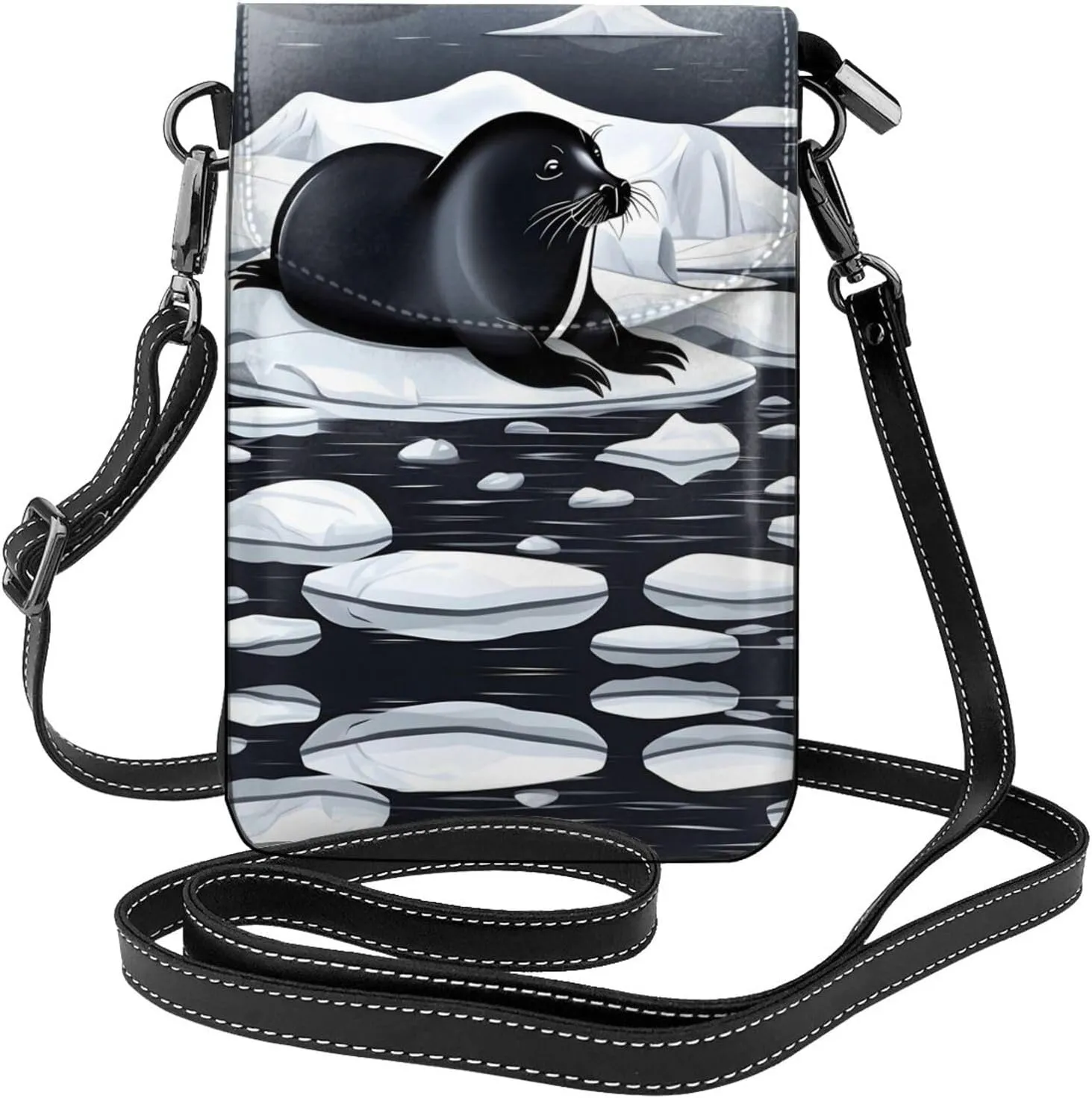 Seals on ice Leather Cell Phone Purse, Lightweight Crossbody Cell Phone Bag, Travel Bag with Credit Card Slots Women's Shoulder Bag