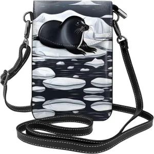 Seals on ice Leather Cell Phone Purse, Lightweight Crossbody Cell Phone Bag, Travel Bag with Credit Card Slots Women's Shoulder Bag