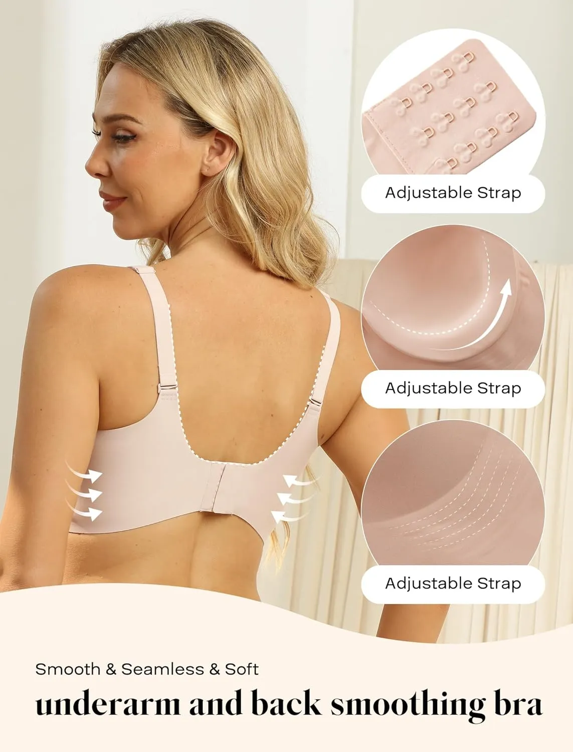 Seamless Wirefree Bra No Underwire Deep V Large Bust Women U-Shaped Back Lace Trim T-Shirt Bra