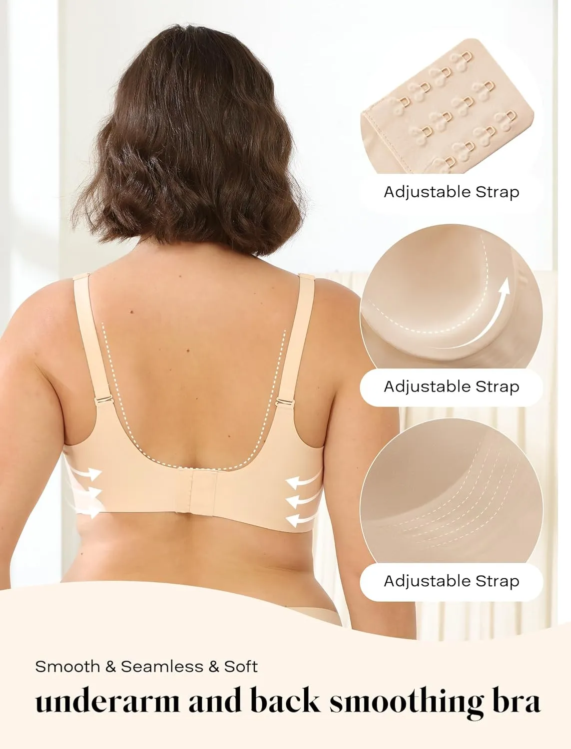 Seamless Wirefree Bra No Underwire Deep V Large Bust Women U-Shaped Back Lace Trim T-Shirt Bra