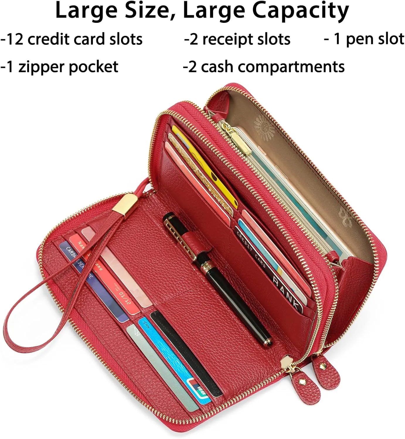 SENDEFN Leather Women Wallet RFID Blocking Zipper Around Phone Holder Clutch Wristlet Large Capacity