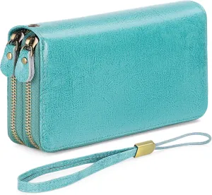 SENDEFN Leather Women Wallet RFID Blocking Zipper Around Phone Holder Clutch Wristlet Large Capacity