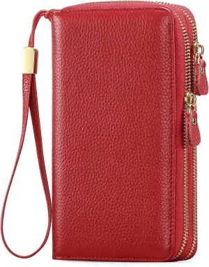SENDEFN Leather Women Wallet RFID Blocking Zipper Around Phone Holder Clutch Wristlet Large Capacity