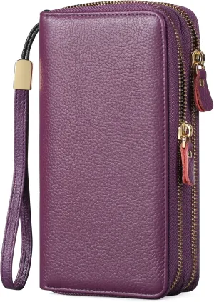 SENDEFN Leather Women Wallet RFID Blocking Zipper Around Phone Holder Clutch Wristlet Large Capacity