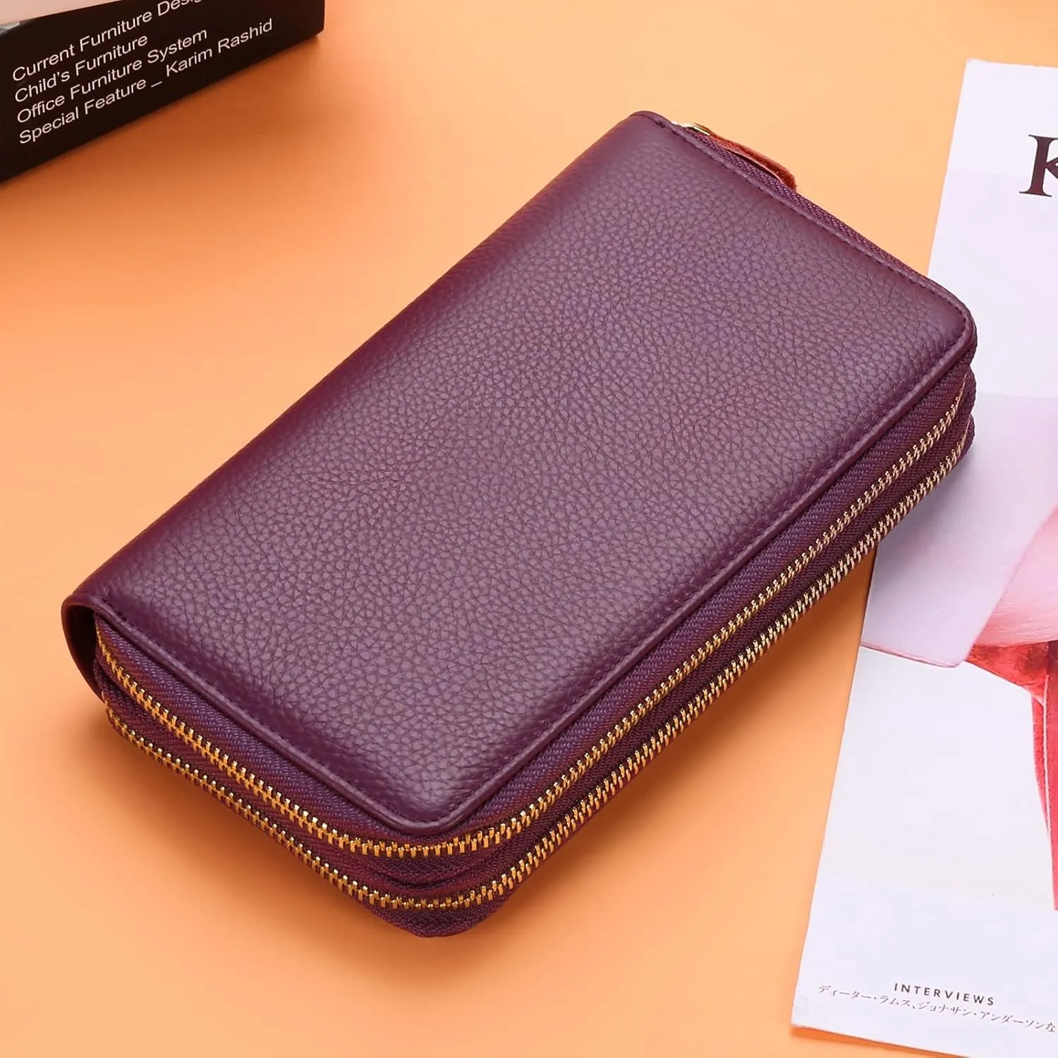 SENDEFN Leather Women Wallet RFID Blocking Zipper Around Phone Holder Clutch Wristlet Large Capacity