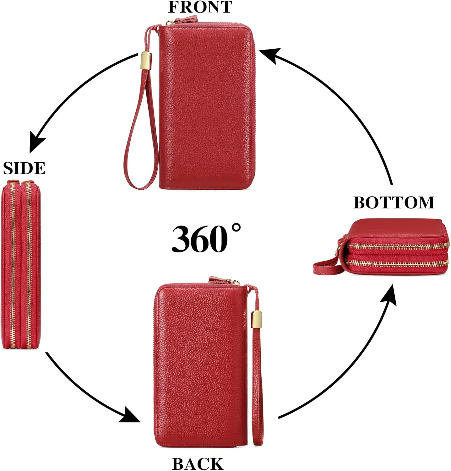 SENDEFN Leather Women Wallet RFID Blocking Zipper Around Phone Holder Clutch Wristlet Large Capacity