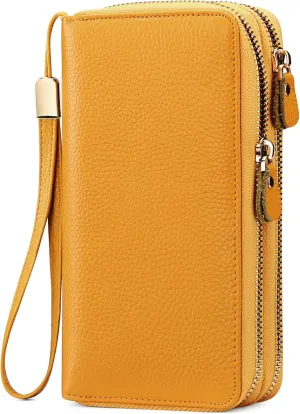 SENDEFN Leather Women Wallet RFID Blocking Zipper Around Phone Holder Clutch Wristlet Large Capacity