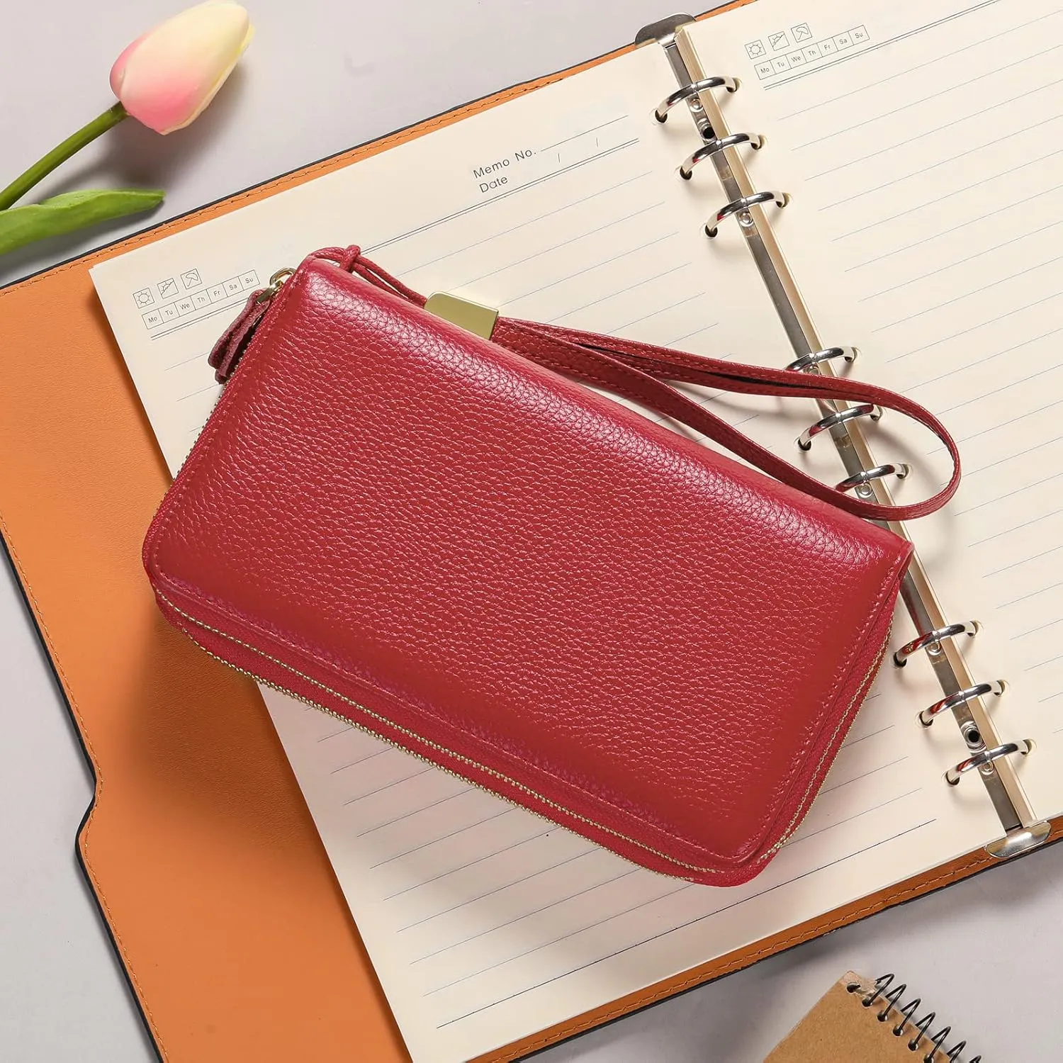 SENDEFN Leather Women Wallet RFID Blocking Zipper Around Phone Holder Clutch Wristlet Large Capacity