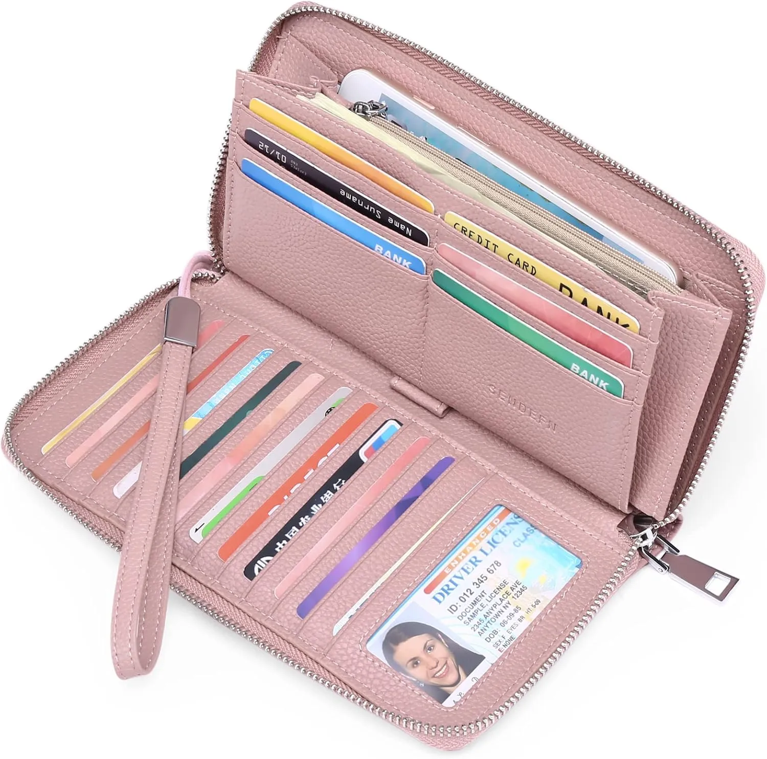 SENDEFN Leather Women's Wallets RFID Blocking Zip Around Large Capacity Long Credit Card Holder Wallet