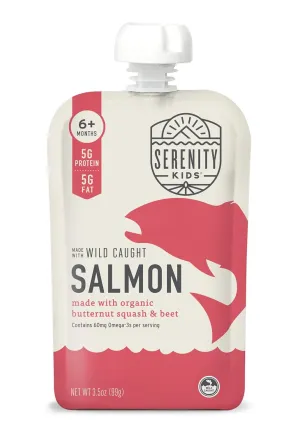 Serenity Kids 6  Month Baby Food Puree Pouch - Wild Caught Salmon, Organic Butternut Squash, Beet - 3.5 Oz, BPA-Free, 6 Pack - Baby Food Pouches