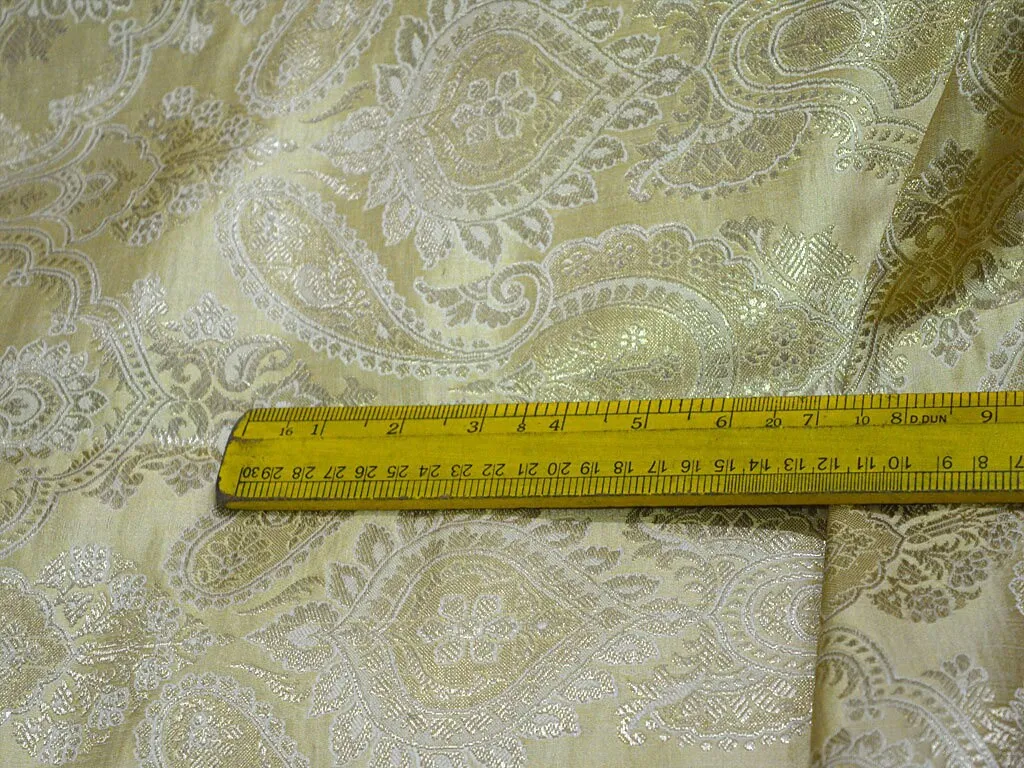 Sewing Crafting Indian Fabric Banarasi Beige Brocade Fabric by the Yard Wedding Dress Blended Brocade Fabric Bridal Dress Material